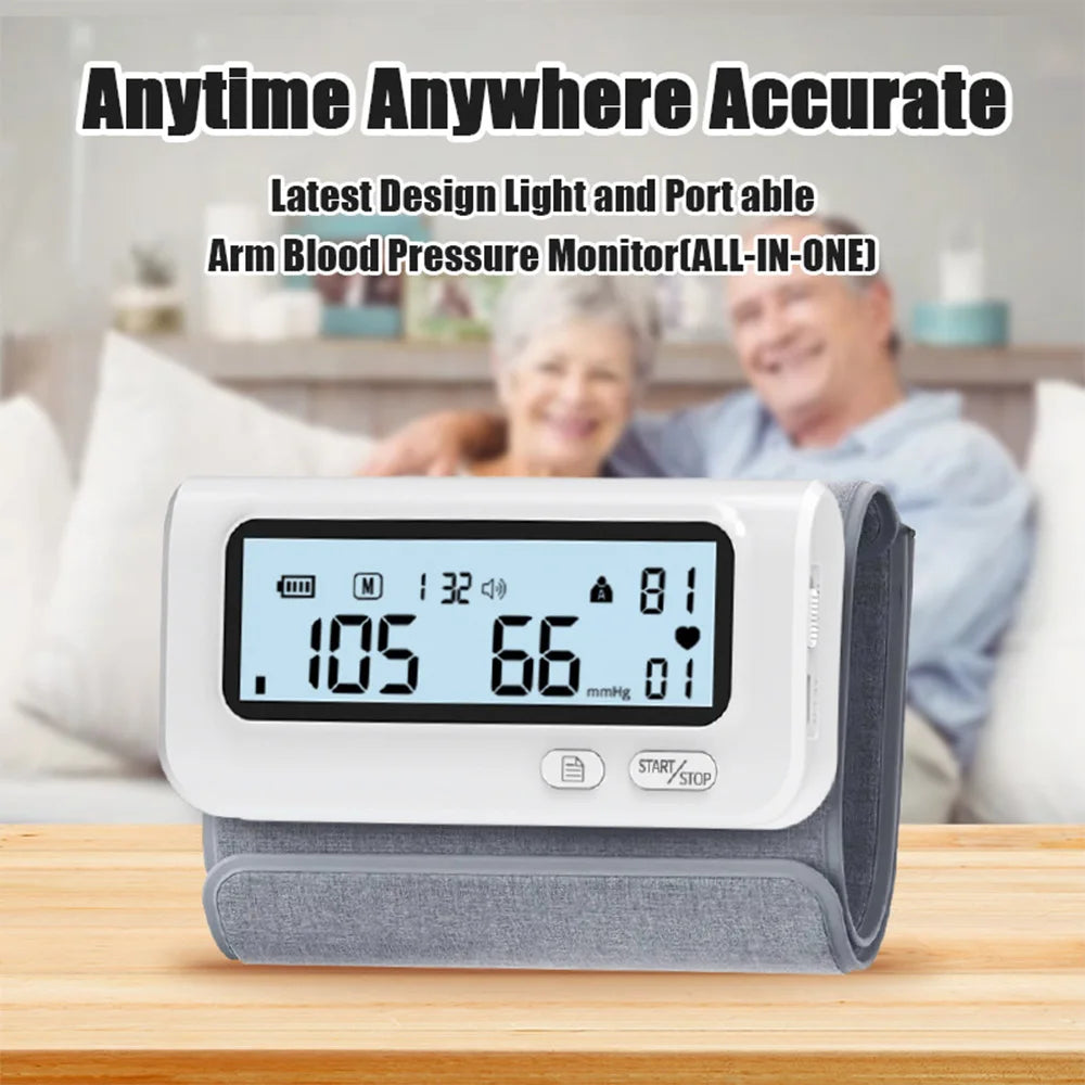 Blood Pressure Monitor, Attached Universal Upper Arm Cuff, Digital LCD Display, Charger Cable and Carrying Case Included