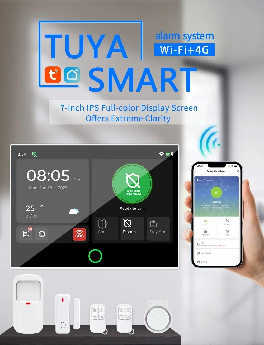 Wireless 4G WiFi GSM 433MHz Smart Home Alarm System with Door Motion Sensor Alexa Compatible for Home Security Tuya APP Control