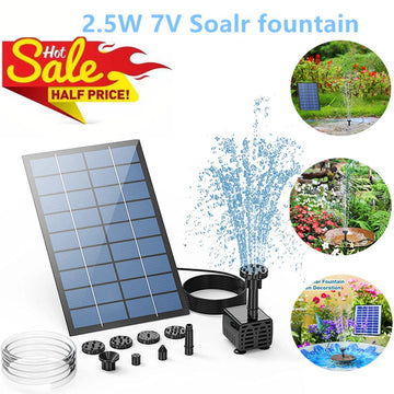 2.5W Solar Water Pump Fountain,with 6Nozzles and 4ft Water Pipe,Solar Powered Pump for Bird Bath,Pond,Garden Solar Fountain Pump