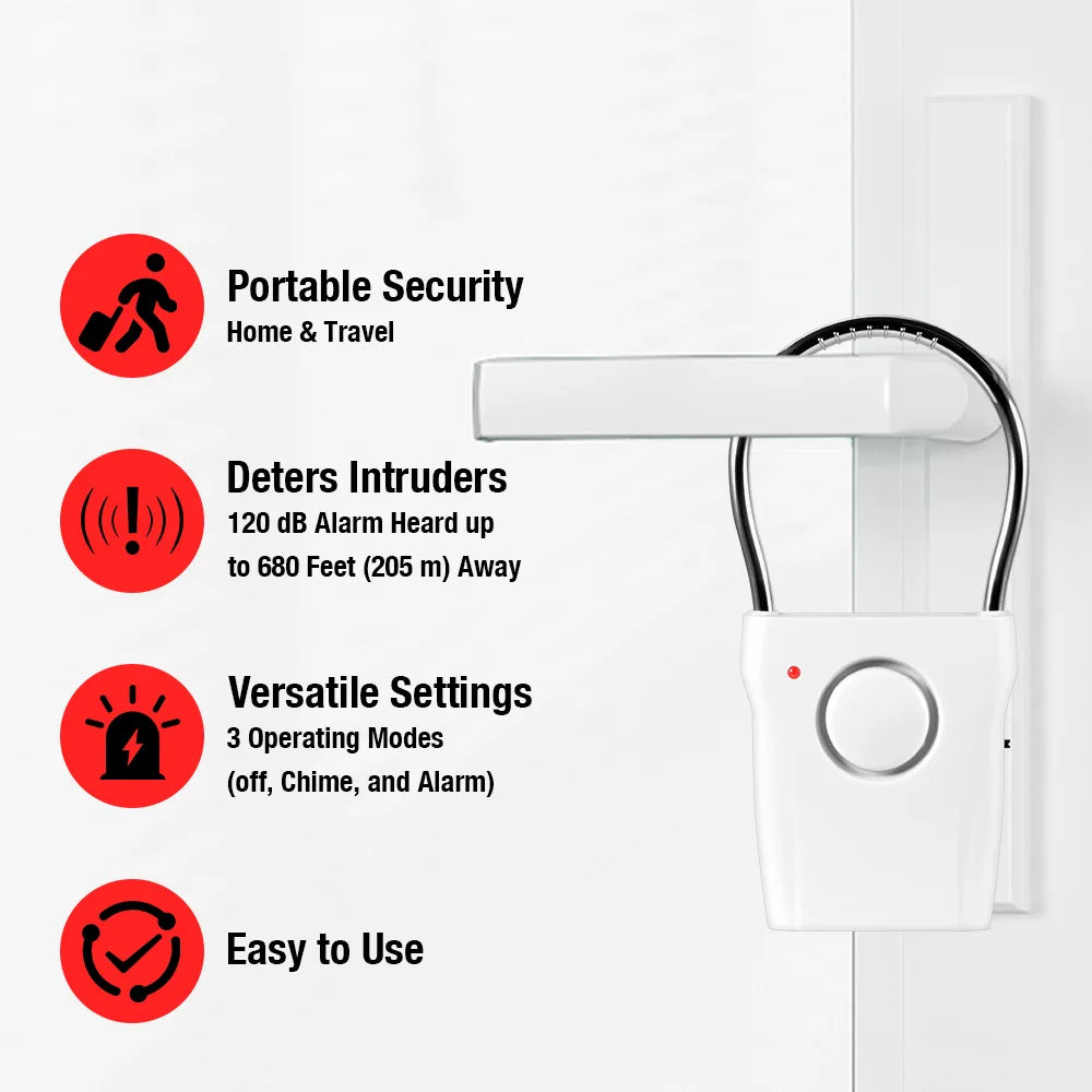 120dB Door Handle Alarm with Adjustable Settings Door Security Alarm Equipment for Door Window for Travel Hotel Self Protection