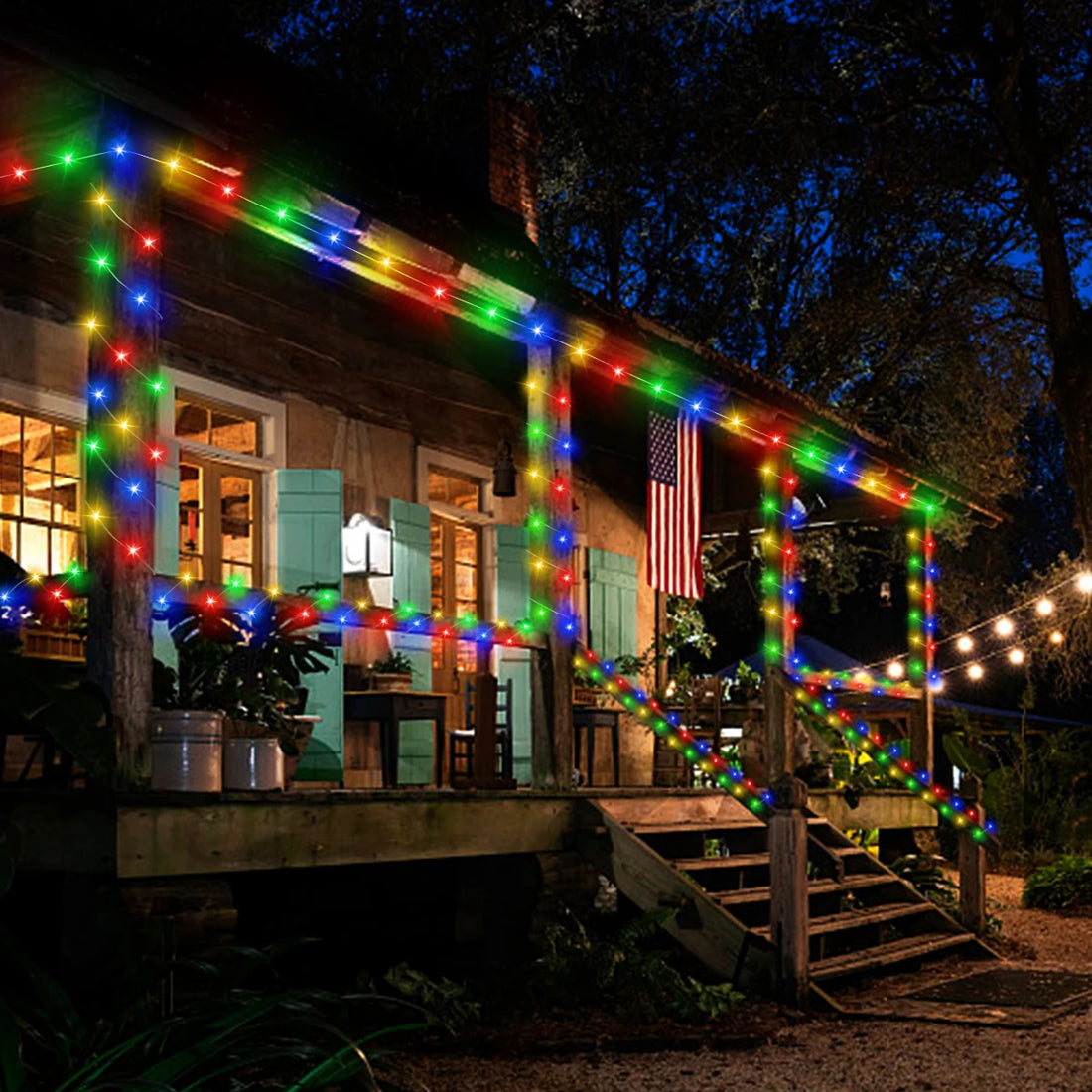 LED String Light With Large Solar Panel 10M-100M 10 LEDs/M Waterproof Warm White/ RGB Fantasy Color For Outdoor Garden Courtyard