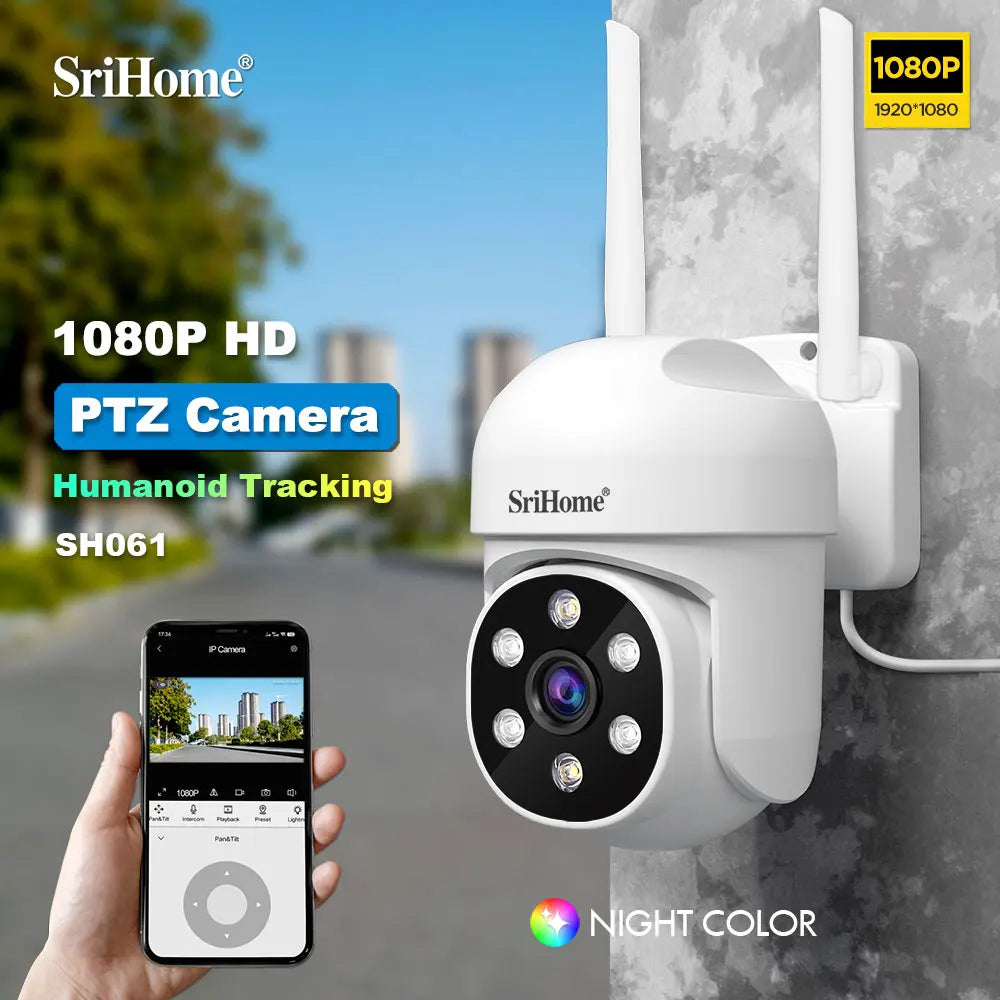 Srihome SH061 Wireless Monitoring Camera PTZ AI 1080P Home Security Camera Night Vision Human Detection Video Surveillance  CCTV