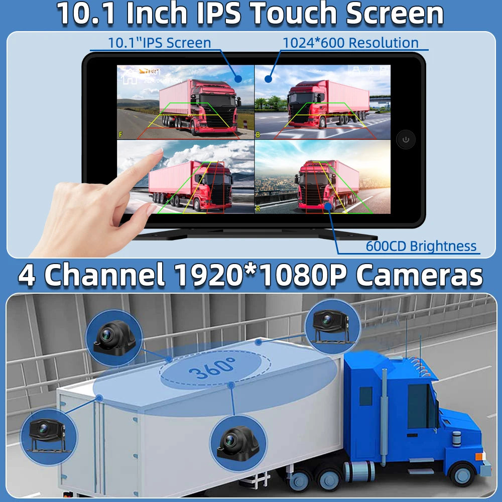 4CH 10.1" Touch Screen Vehicle DVR Anti-Oil theft BSD MP5 With 1080P AHD Starlight Night Backup Camera Monitor Kit For Truck Bus
