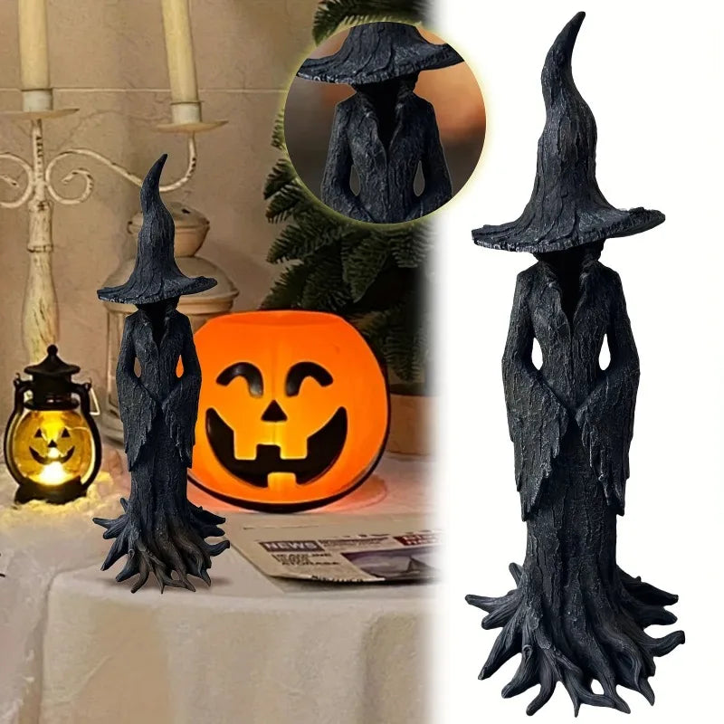 Dark Style Halloween Witch Statue Resin Desktop Ornament Retro Gothic Horror Decor Home Party Decoration Collectible Figurine