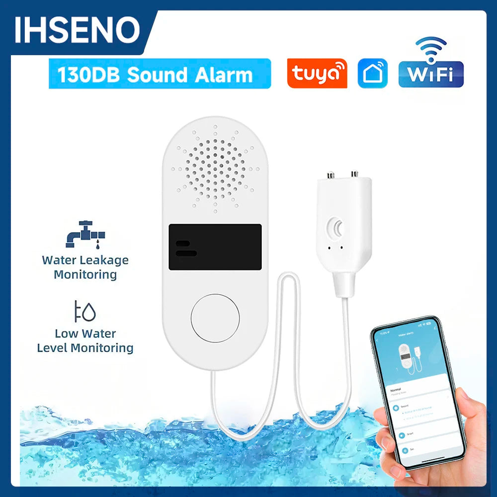 Tuya 2.4GWifi Water Leak Detector with Sound and Light Alarm 130DB  Water Leak Smart Home Water Alarm Sensor App Control