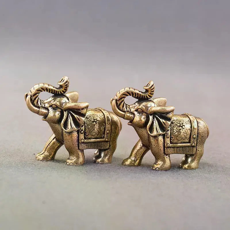 Small Ornaments Brass Blessing Elephant Miniature Figurine Antique Bronze Animal Statue Copper Lucky Elephant