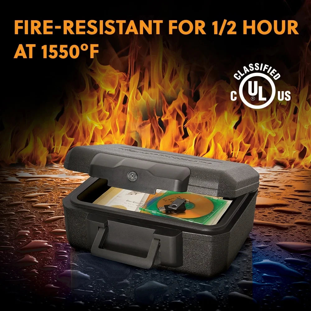 1200 Fire-Resistant Box Safe with Key Lock 0.18 Cu. ft., Black