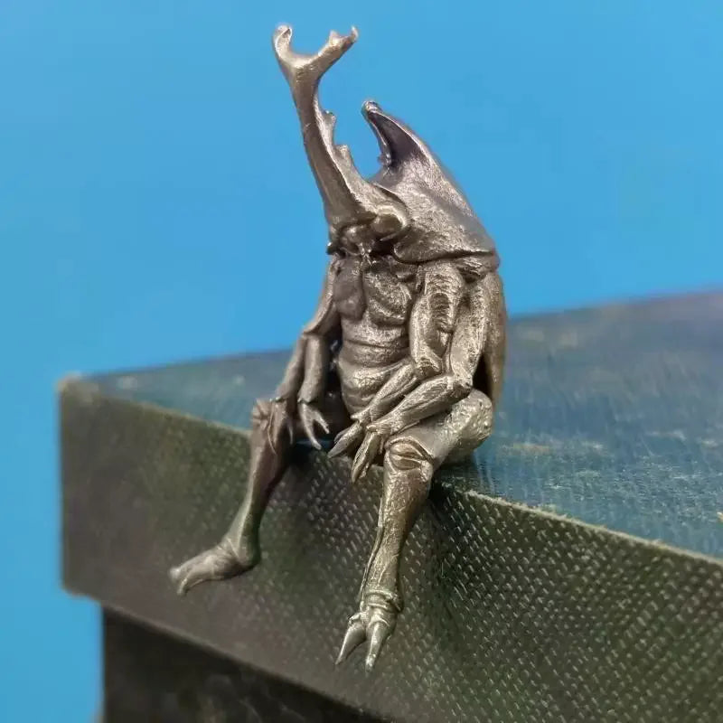 Antique Brass Realistic Beetle Sculpture Dual Horned Beetle Figurine With Intricate Detailing Car Dashboard Home Office Decor