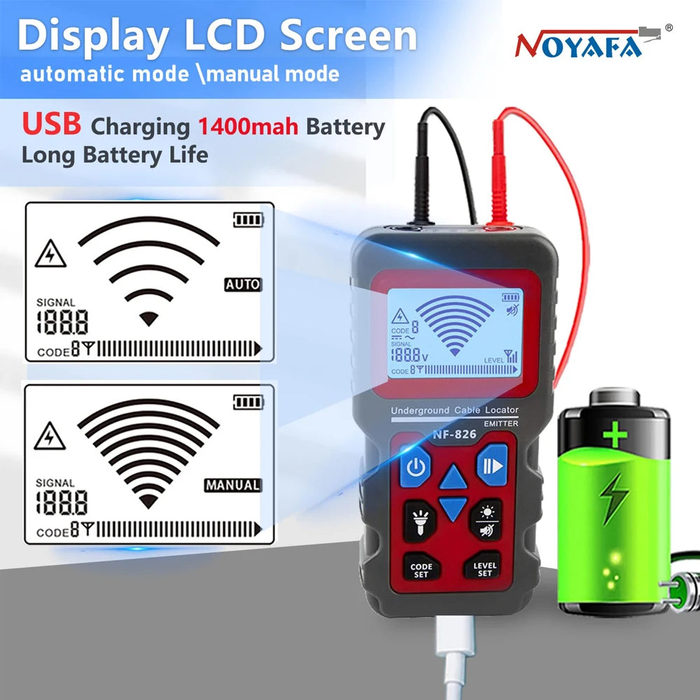 Noyafa NF-826 Underground Cable Tester Anti Interference Cable Tracker High&Low Voltage Cable Locator Underground Pipe Detector