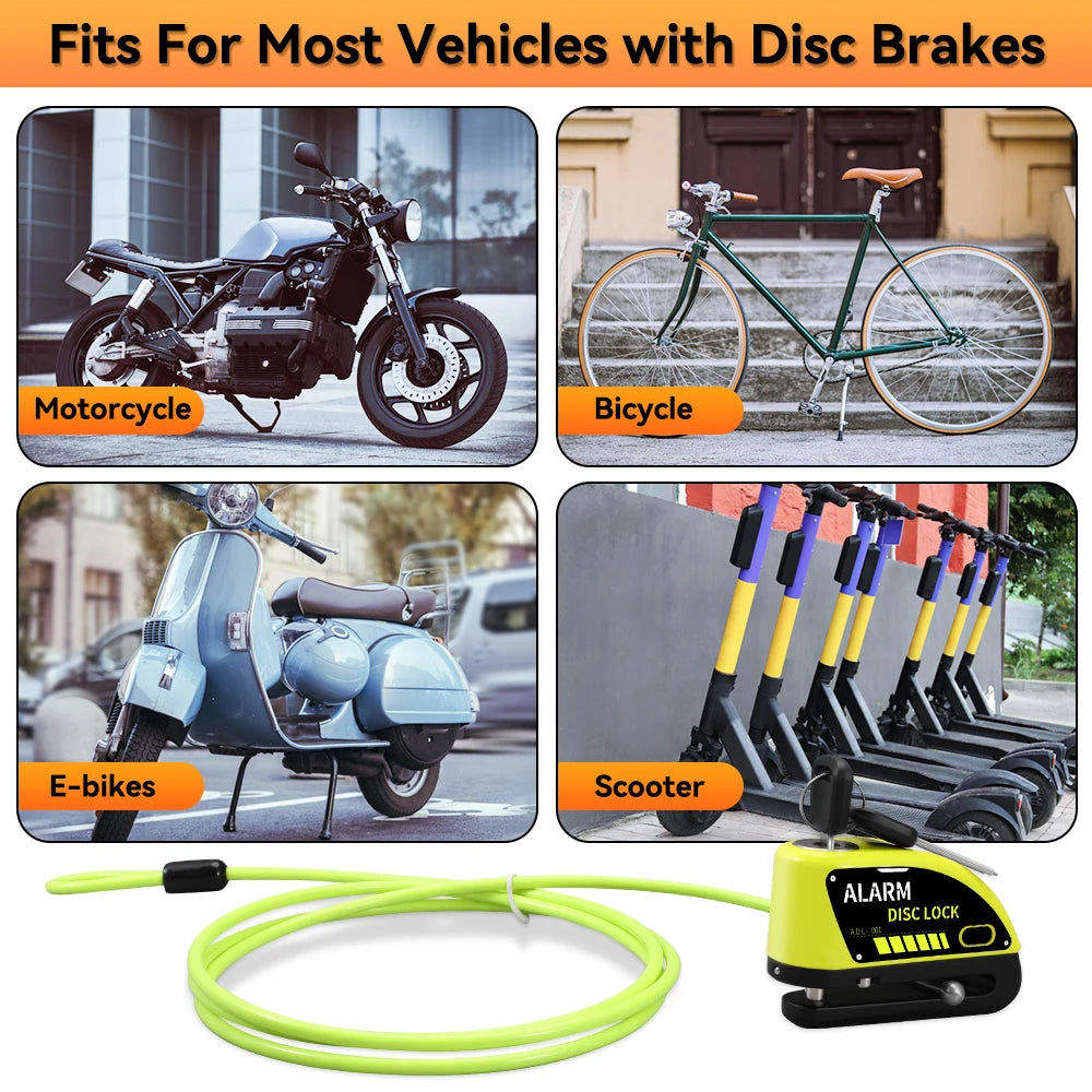 New Bike Motorcycle Alarm Disc Brake Lock 120dB Rechargeable Bicycle Moto Anti theft Alarm System Motorbike Accessories
