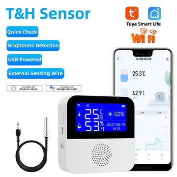 Tuya Wifi Temperature Humidity Sensor Alarm Smart Home Indoor Outdoor Thermometer Detector For Plant Aquarium Support Alexa