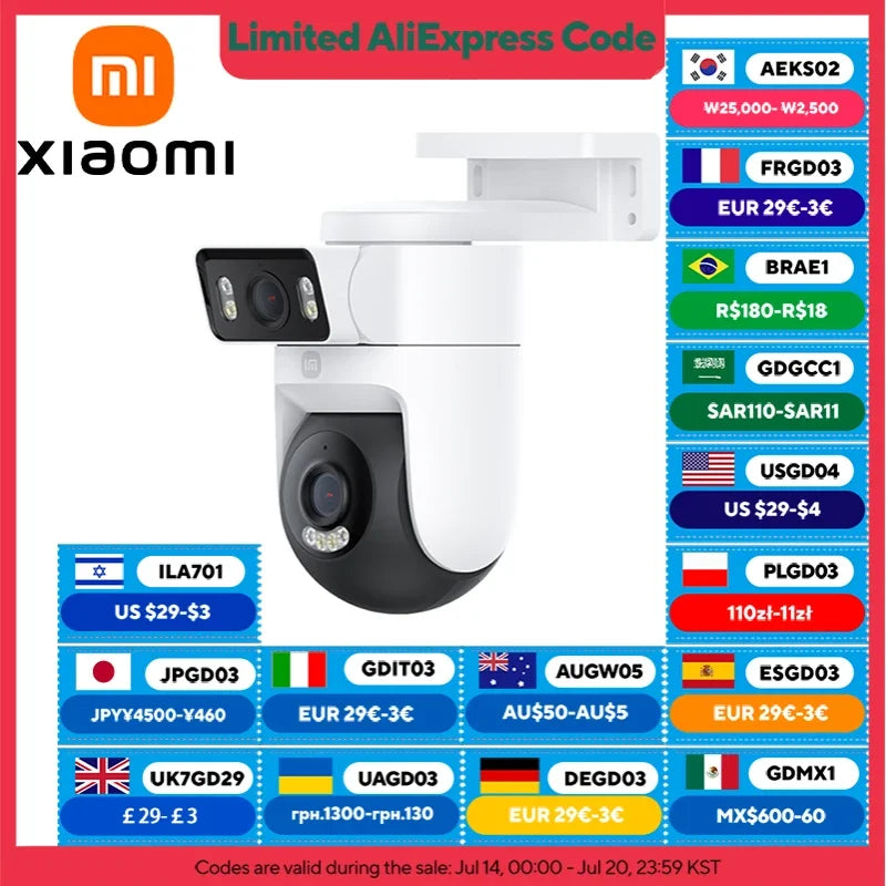 Xiaomi CW500 Outdoor Camera Dual 4MP 2.5K HD,AI Detection,Audible/Visual Alarm,WiFi6,IP66,2-Way Audio,Full-Color Night Vision
