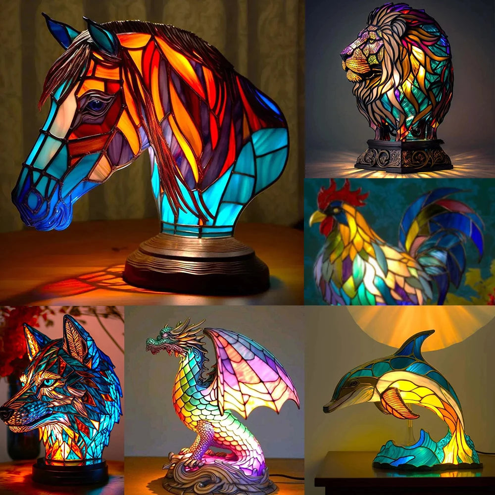 Owl Panda Elephant Leopard Cat Figurine LED Night Light Creative Resin Animal Statue for Home Tabletop Decoration Sculpture Gift