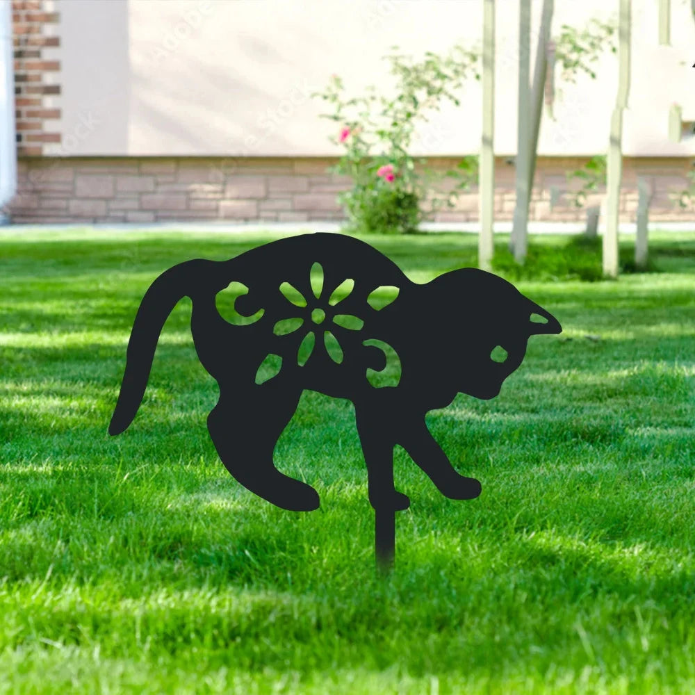 Metal Cat Garden Stakes Black Cat Silhouette Cat Decor Garden Outdoor Statues Animal Stakes for Yard Decor Lawn Ornaments