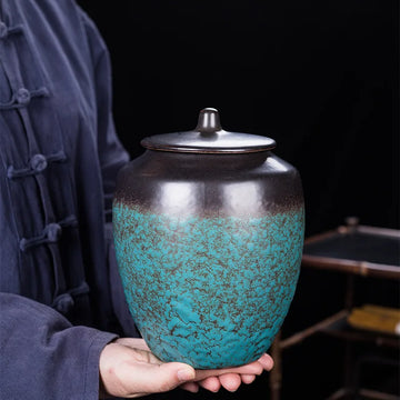 8" Large-Sized Funeral Urn Cremation Urns for PET Human Ashes Adult Made in Ceramics With Manual Relief Display Burial Urns