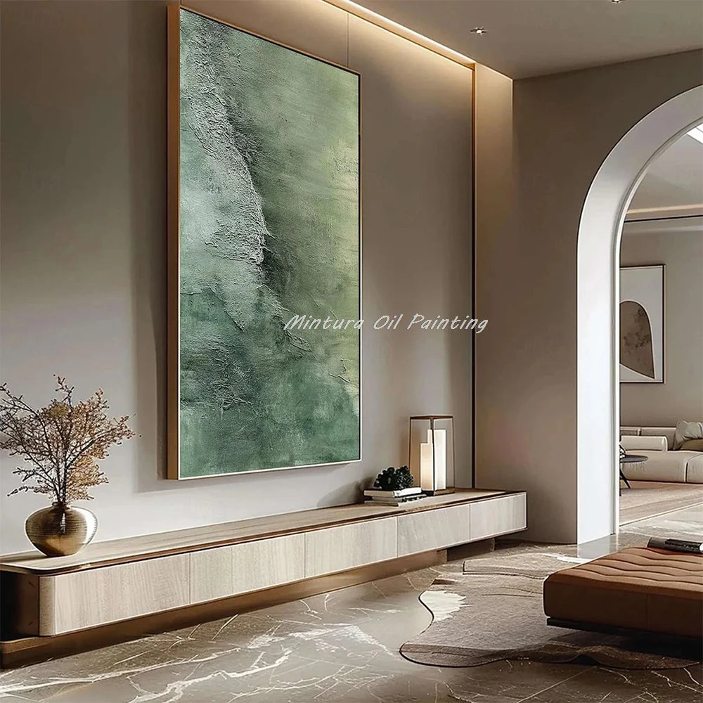 Mintura,Handmade Dark Green Textured Seascape Oil Painting on Canvas,New Design Wall Art Picture for Living Room Home Decoration