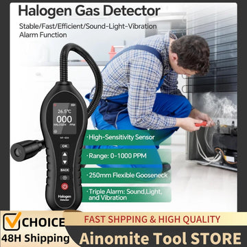 Halogen Gas Leak Detector 0-1000ppm Refrigerant Detection, 10.5-Inch Gooseneck, Vibration & Visual Alerts for AC & Industry