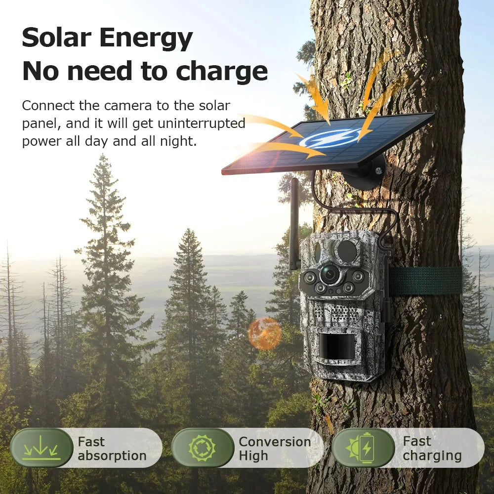 4G 2K 5MP PIR Motion Activated  Trigger Time Night Vision IP66 Hunting Trail Wildlife Battery Solar Camera Forest