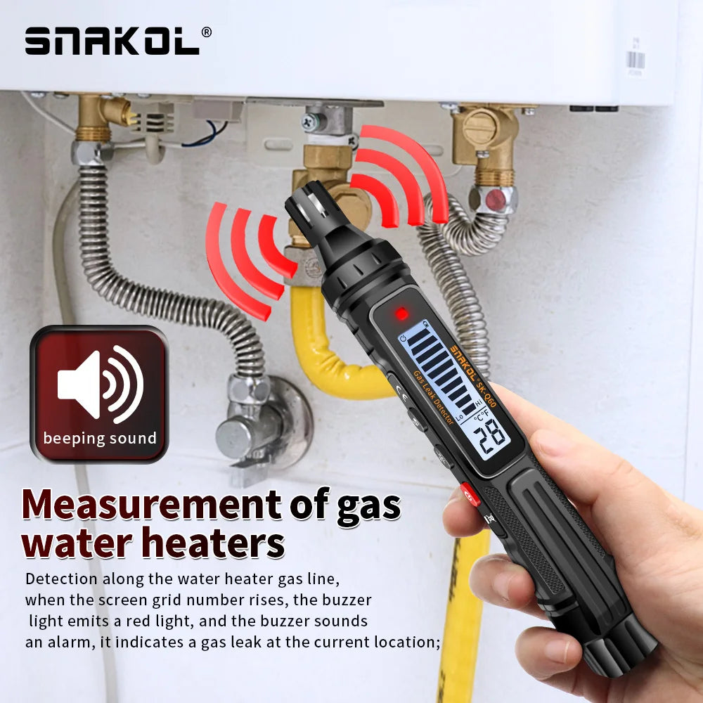 Snakol Gas Leak Detector Combustible Natural Co2 Flammable Alcohol LPG Methane Analyzer Rechargeable Buzzer Alarm PPM LEL Tester