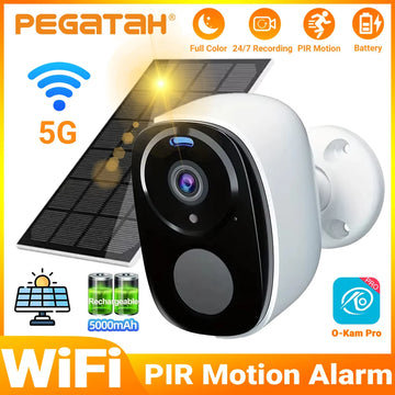 2K 5MP Solar Security Camera Wireless Outdoor Color Night Vision Battery Powered Support 5G WiFi, PIR, Waterproof, Two-Way Alexa