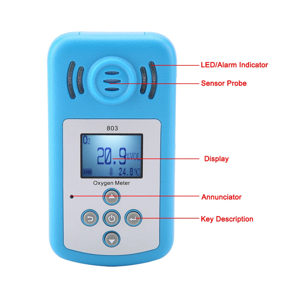 Gas Leak Detector 803 Oxygen Gas Detector 803 Blue Digital Display Oxygen Gas Leak Detector 10~+50℃ Oxygen Gas Detector