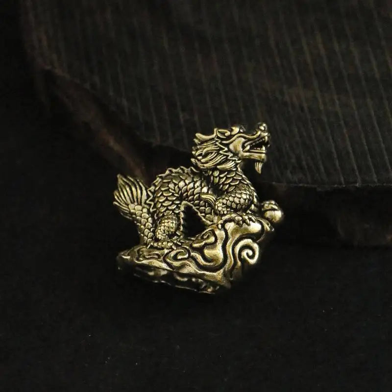 Antique Dragon Statue Ornament Zodiac Animal Brass Crafts Feng Shui Decoration Office Figurines