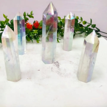 Natural electroplated white crystal pillar polishing decoration crystal quartz mineral restoration spiritual decoration