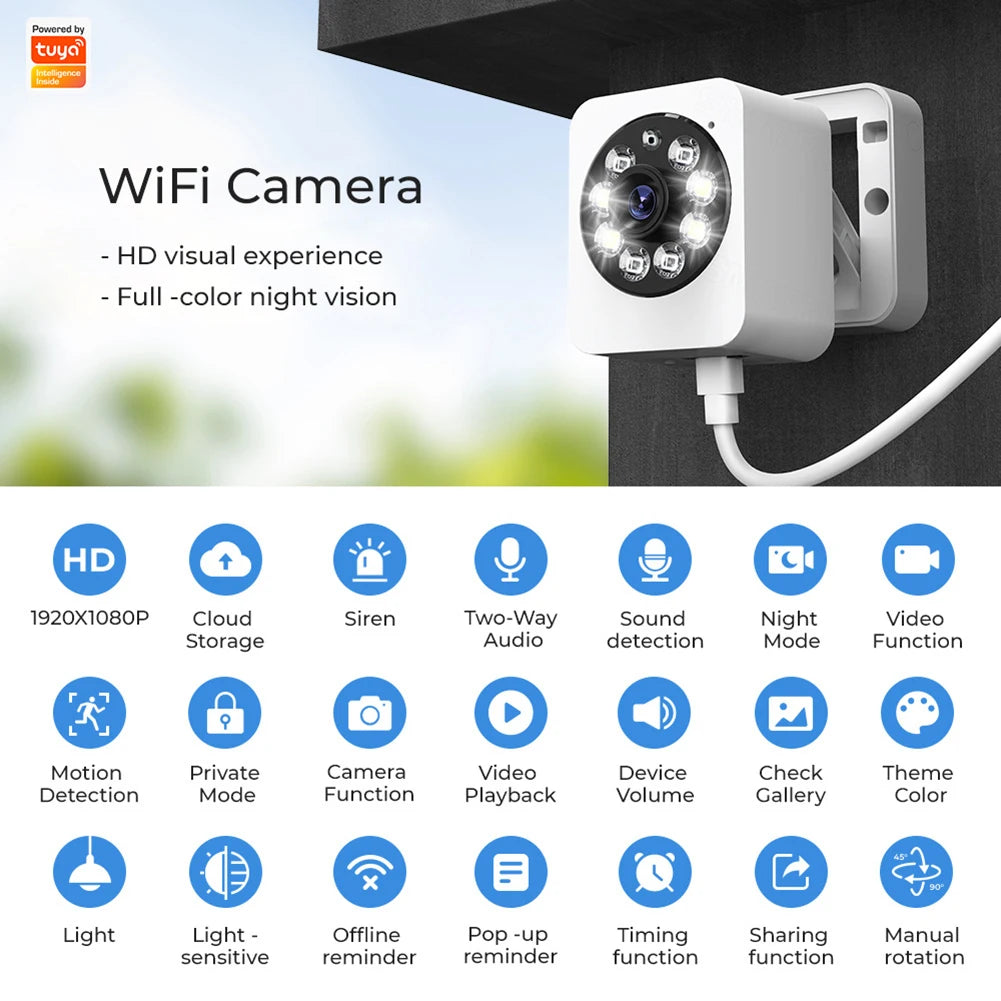 Tuya 1080p Camera As Night Light 2.4G Wifi Security Camera Support 128GB TF Card 360 Rotation APP Control 3 Modes Audio Intercom