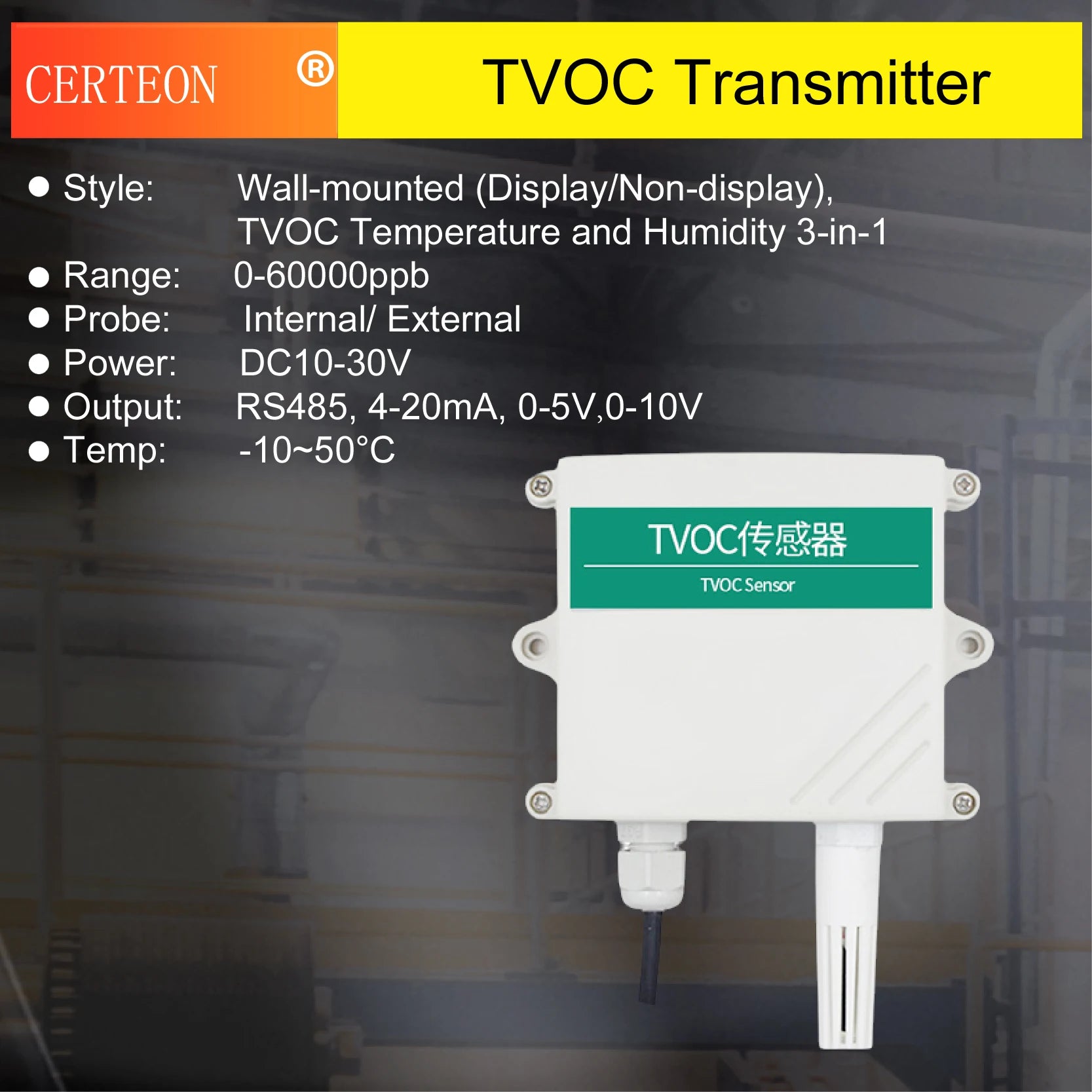 Air Quality Transmitter Indoor Air Quality Sensor TVOC Detector Smart AQI Monitoring Device Environmental Air Quality Sensor