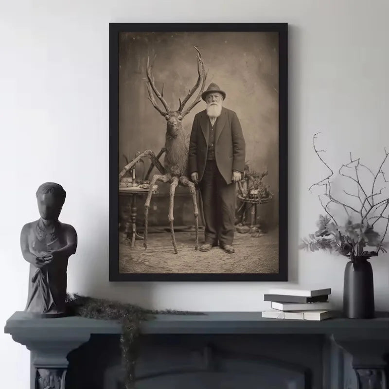 Surreal Halloween Antique Victorian Woman with Cat Vintage Spooky Portrait Poster Canvas Painting Wall Pictures Home Decor