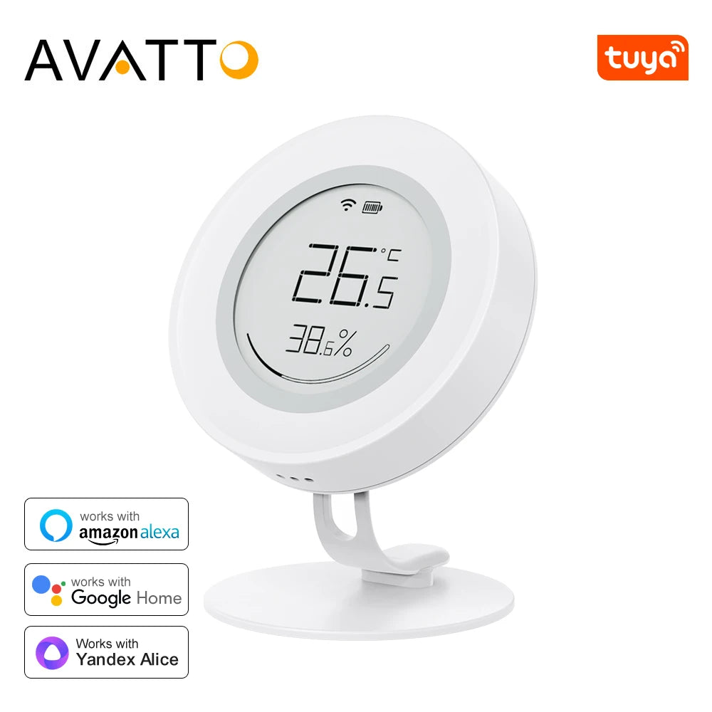 AVATTO Tuya ZigBee Smart Temperature And Humidity Sensor E-ink Screen Low Power Battery APP Control Works With Alexa Google Home