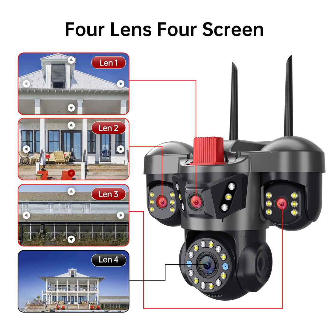 10K 20MP UHD Outdoor WiFi IP Camera 16X Zoom 4 Lens 4 Screens Ai Auto Tracking Security Protection PTZ CCTV Video Surveillance