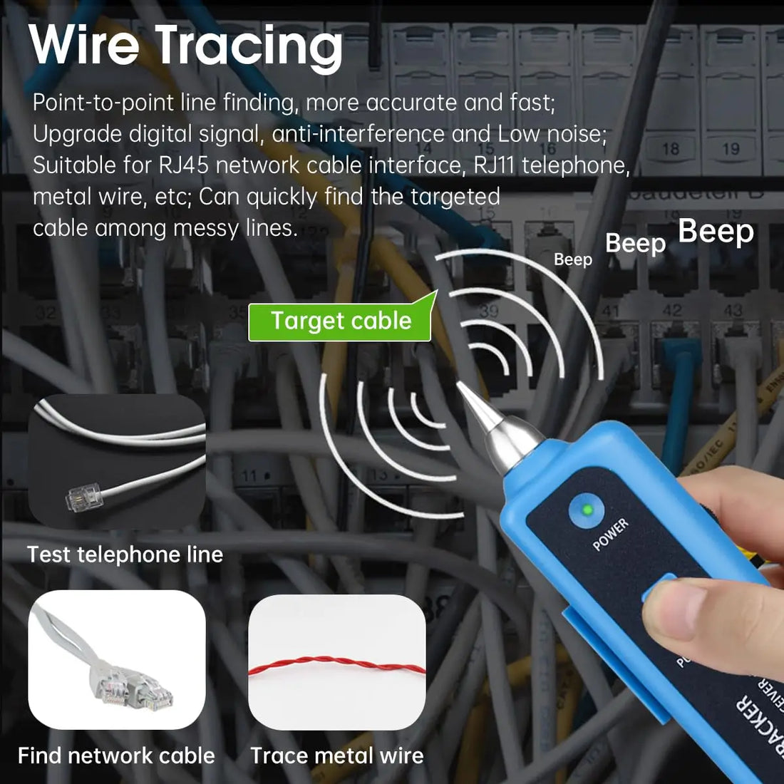 Ethernet LAN Network Cable Tester RJ11 RJ45 Cat5 Cat6 Telephone Wire Tracker Tracer Toner Detector Line Finder