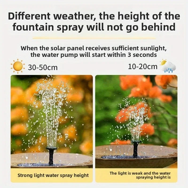 Solar fountain, outdoor water pool, courtyard bird bathtub, decorative pump, garden water feature fountain pump