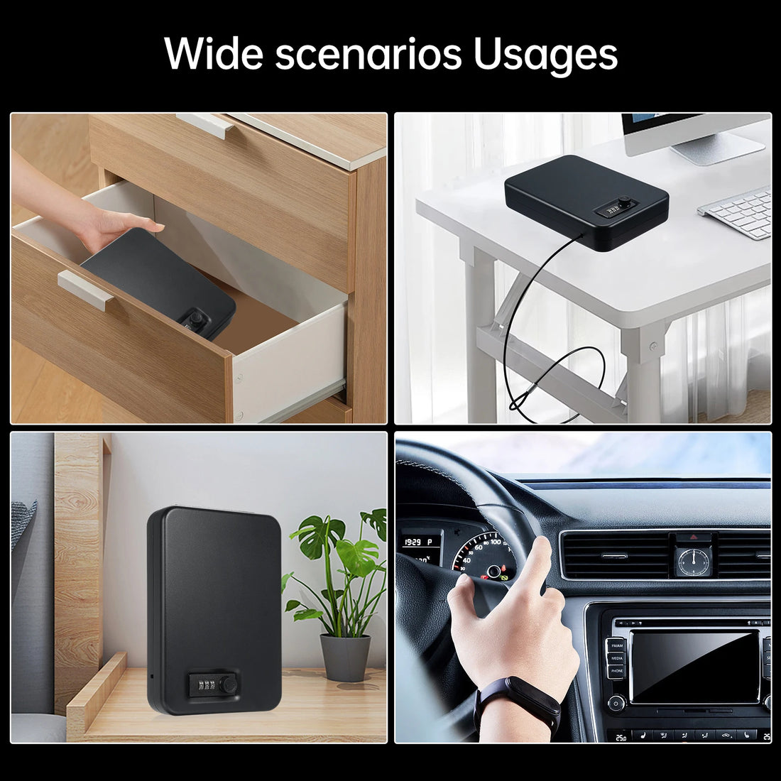 Small Safe Box Portable Travel Lock Storage Cabinet 3-digit Password Case with Security 3Ft Steel Cable  for Passport Jelwery
