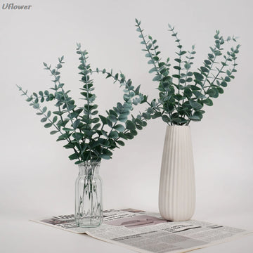 15PCS Artificial Eucalyptus Leaves Greenery Stems with Frost for Home Party Wedding Outdoor Garden Decoration Vase Arrangements