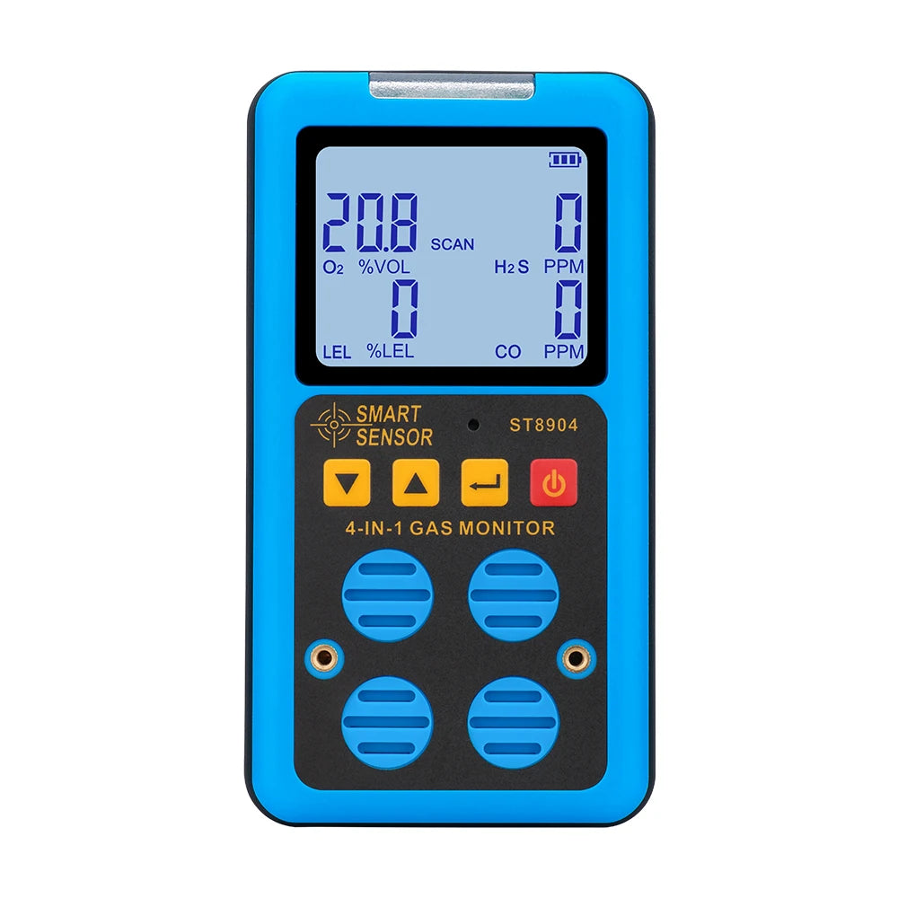 Digital 4-in-1 Gas Detector Oxygen (O2) Hydrogen Sulfide (H2S) Carbon Monoxide (CO) Combustible Gas LEL Monitor Gas Analyzer