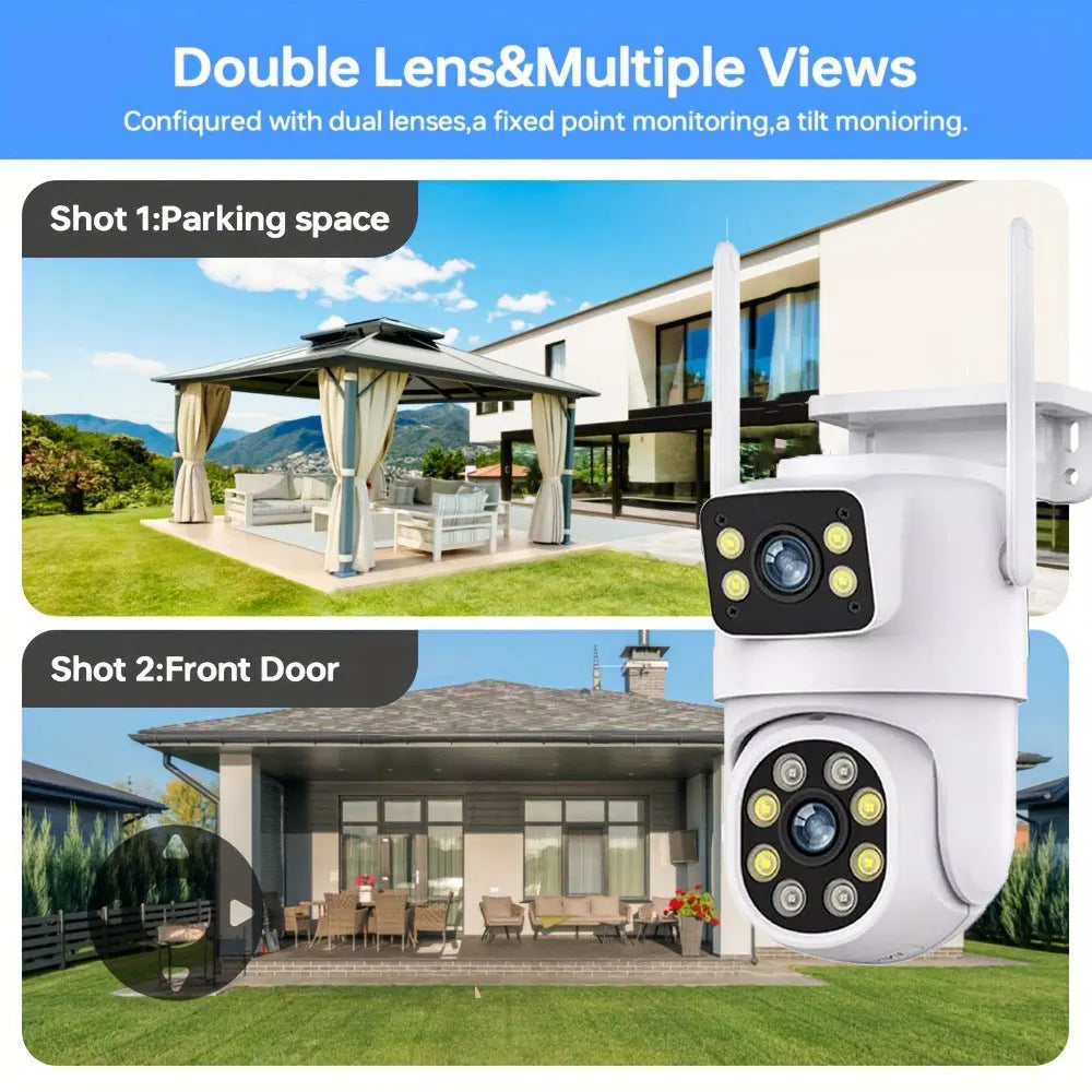 Tuya Wifi Dual Lens 4K Outdoor Camera 8MP Dual Screen Security Camera Auto Tracking Monitoring Surveillance Support Alexa/Google