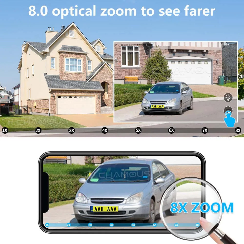 9MP WiFi Camera Outdoor8X Zoom Security Camera 4K Video Surveillance Three Lens Dual Screen PTZ ICsee Alexa NVR Security CCTV