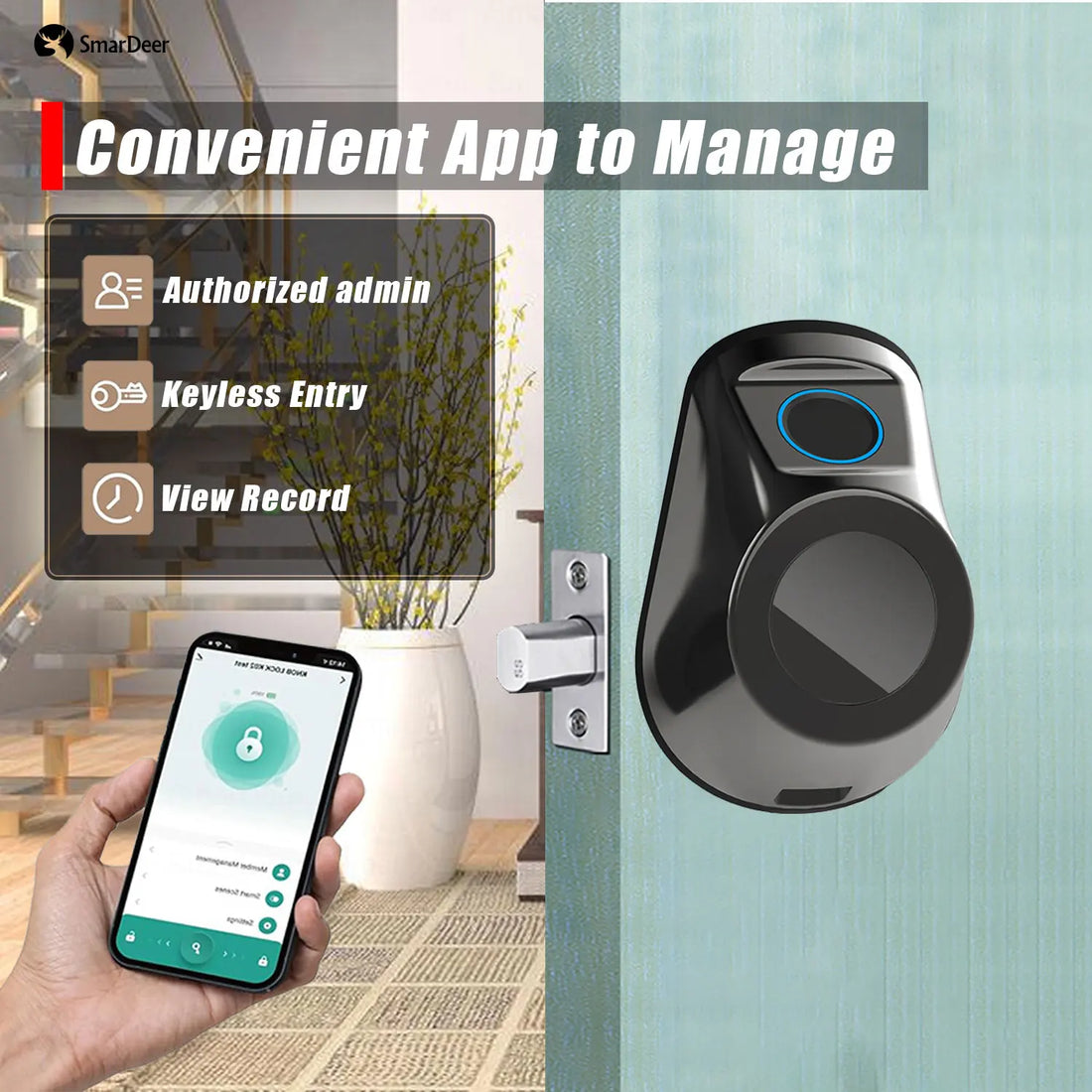 SmarDeer Electronic Door Lock for Tuya Smart Lock Keyless entry Digital Door Lock Smart Deadbolt with Fingerprint