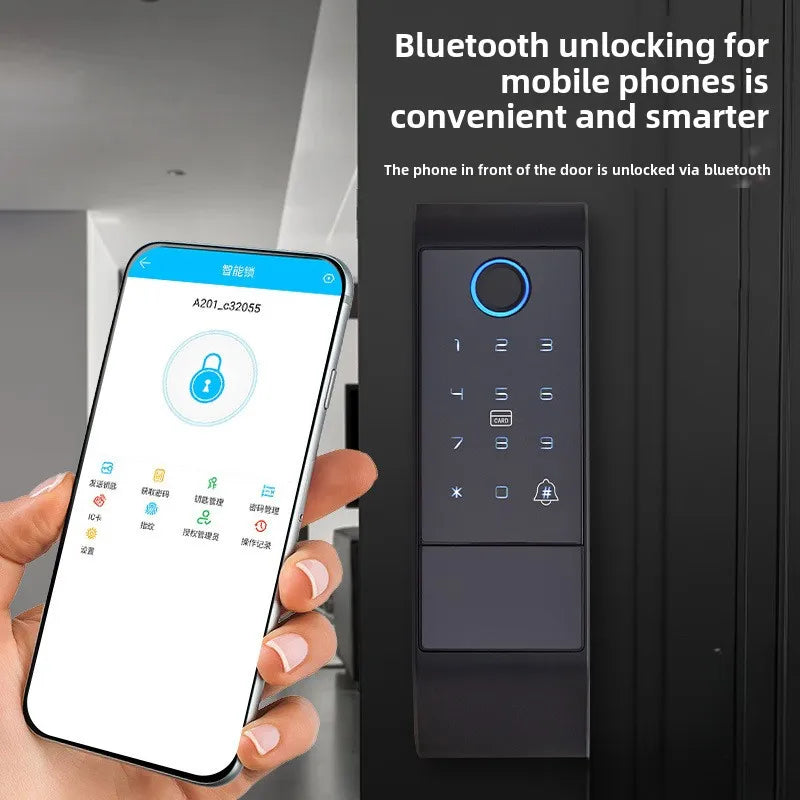 Surface-Mounted Bullhead Smart Lock-Waterproof Vintage Iron Door Fingerprint Graffiti WiFi Lock (Wire-Free, Works on Glass Doors
