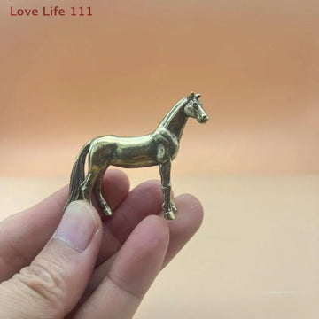 New 1 Piece Feng Shui Ornament Antique Brass Solid Long Tail Horse Figurines Copper Zodiac Animal Mini Desktop Decoration Crafts