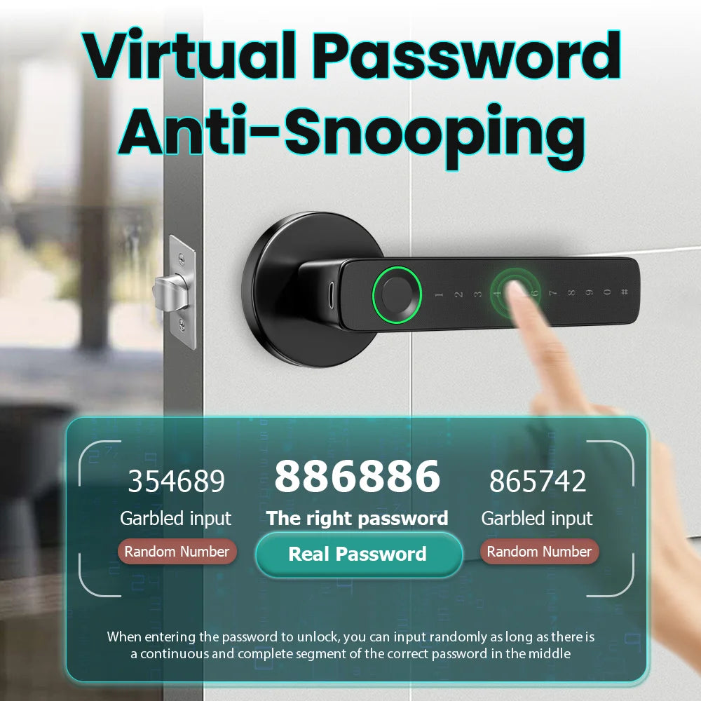 VBU Tuya BLE Fingerprint Door Lock Digital Electronic Lock with Password/Key/IC Card/Smart Life/Tuya APP Remote Unlock