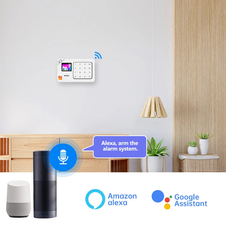 KERUI Home Alarm Worke with Alexa, Tuya Smart Home Sesurity Alarm 4G/WiFi Wireless Burglary Protection, PIR Motion Sensor W184