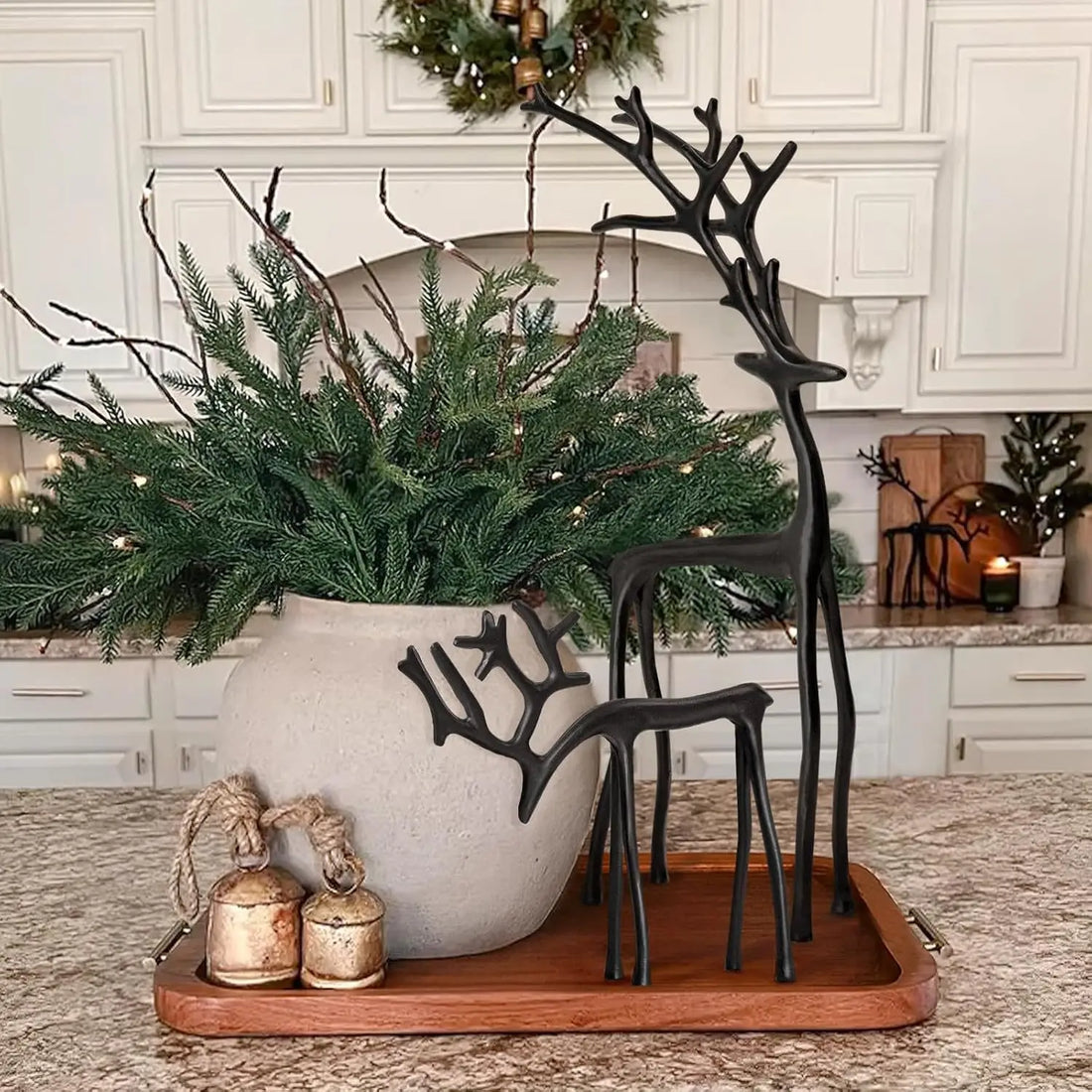 1pc Classic Elegant Black Letter Deer Figurine - Christmas Tree Topper & Year-Round Decor, Durable Plastic Home Gift