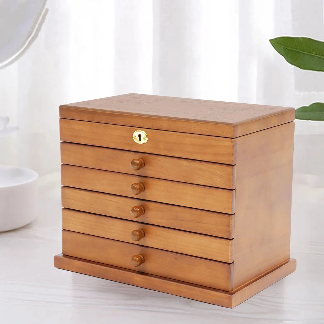 Wooden Gift Storage Box Jwelry Cabinet Jewelry Storage Box with Mirror and Lock for Jewelries