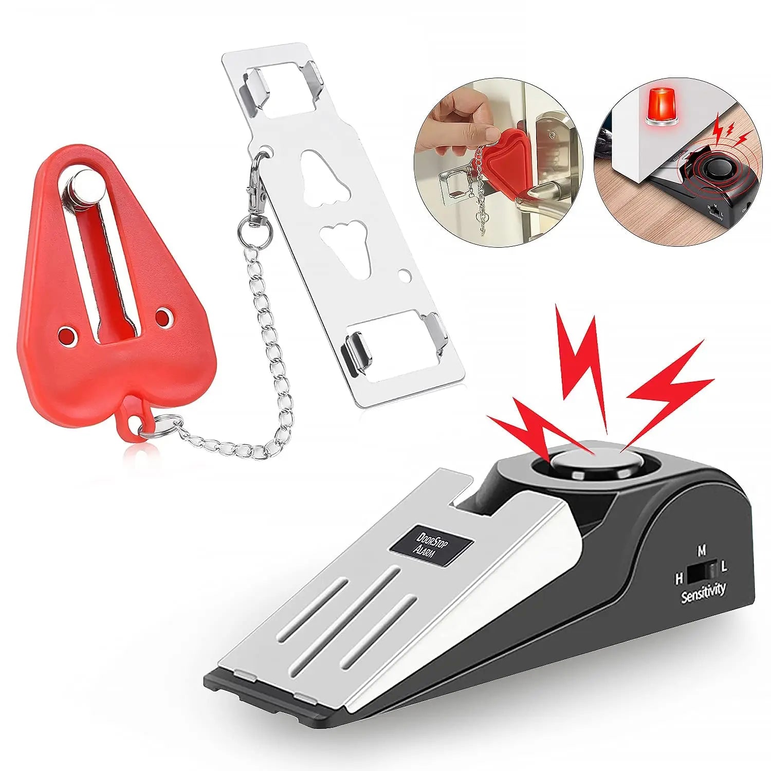 Door Stop Alarm Hotel Door Lock Dual Protection Security Door Kit Door Security Devices Pocket Door Stopper Self Defensey Tool